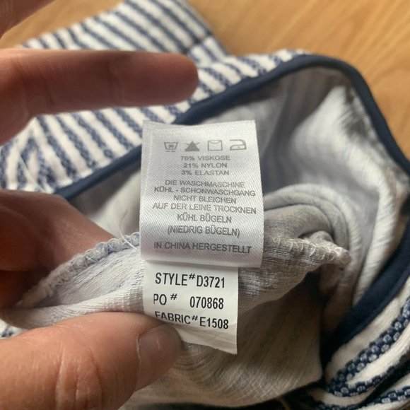 RACHEL ZOE Blue White Pinstripe Nautical Stretch Cropped Ankle Pant Sz 6 - Picture 10 of 11